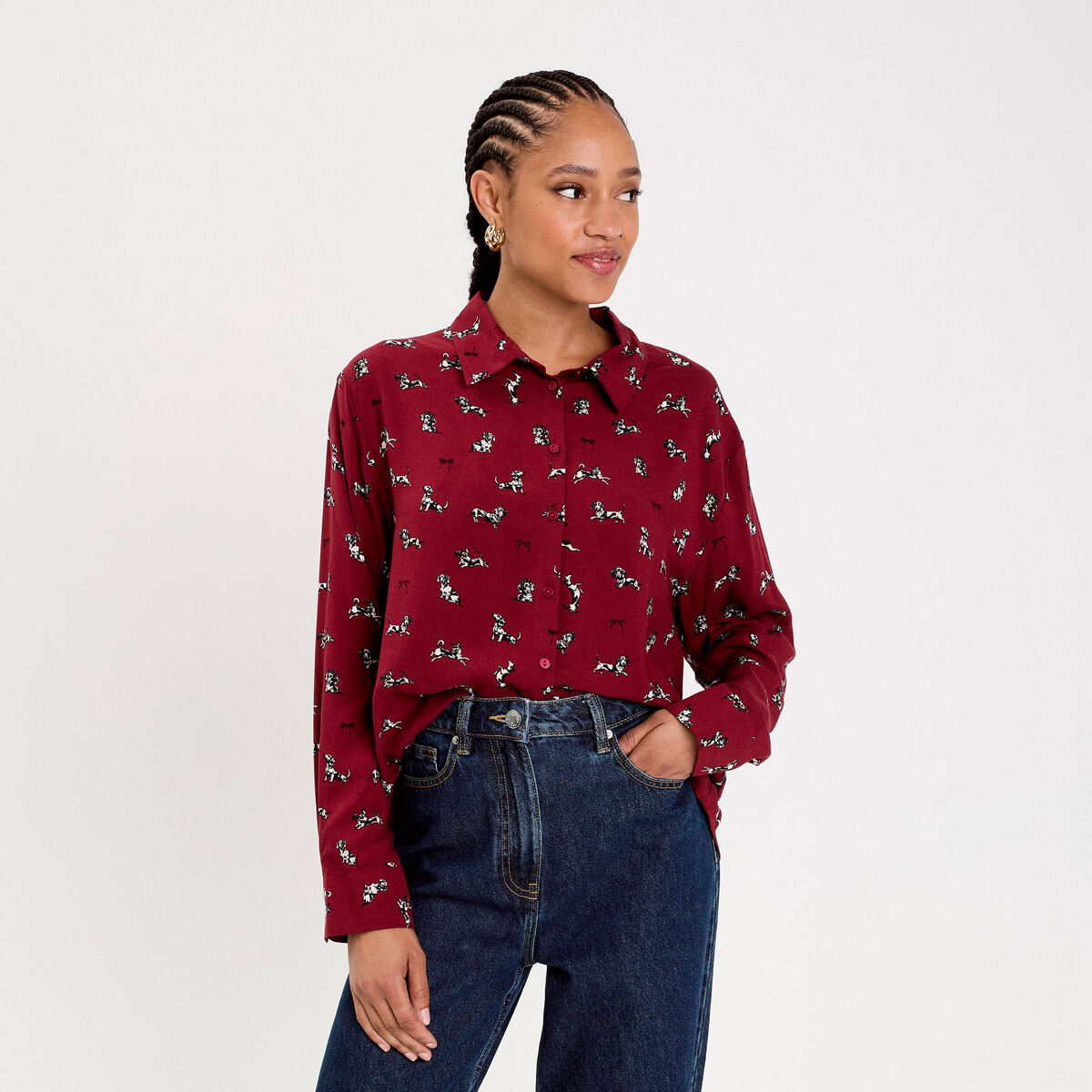 Chemise droite longue bordeaux femme