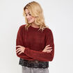 Pull d&eacute;tail dentelle orange fonc&eacute; femme