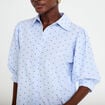 Chemise coupe ample manches 3/4 bleu femme