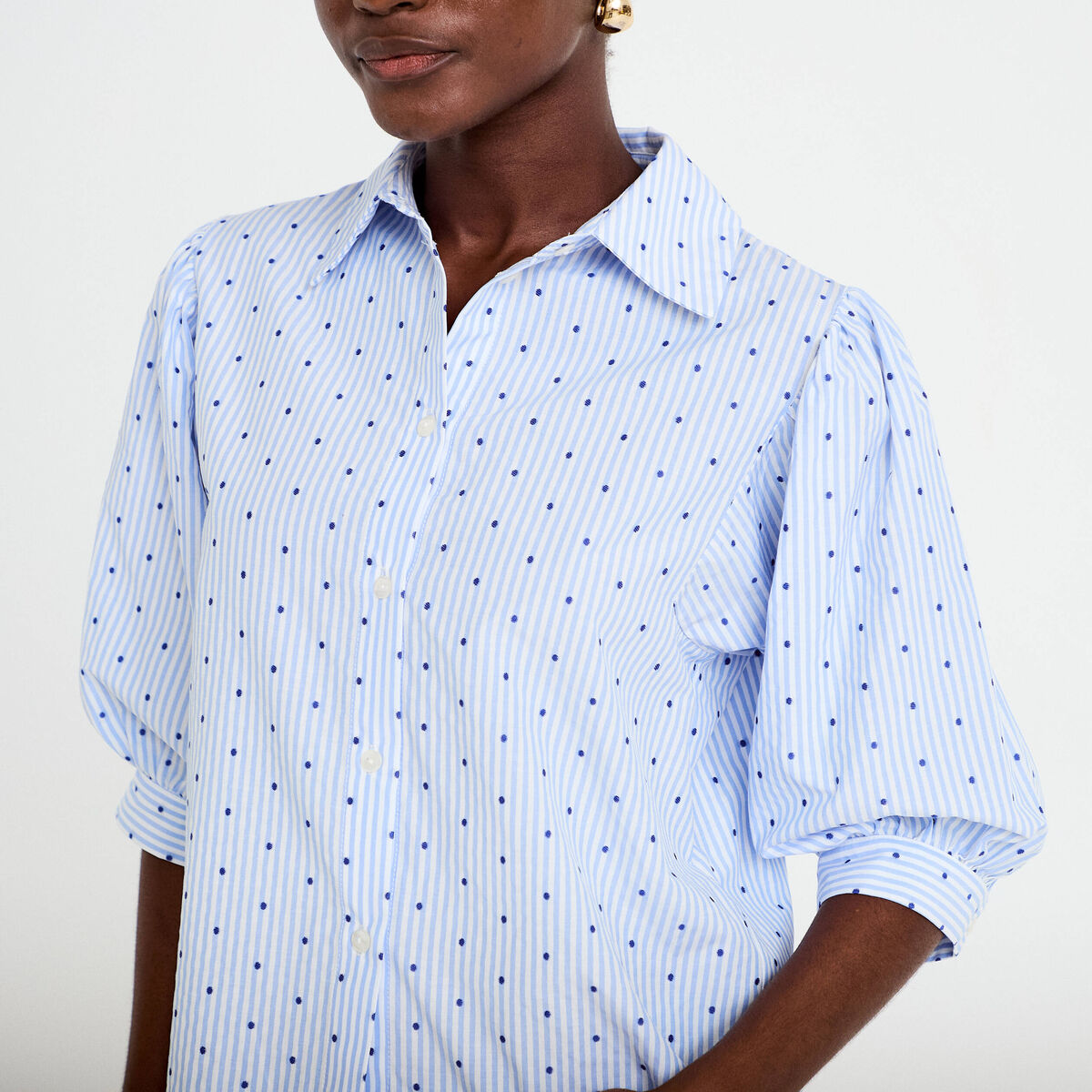 Chemise coupe ample manches 3/4 bleu femme