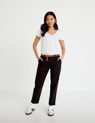 Pantalon chino 7/8&egrave;me noir femme