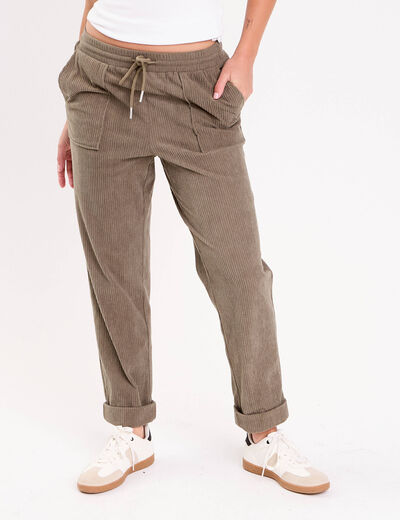 Pantalon jogging velours vert kaki femme