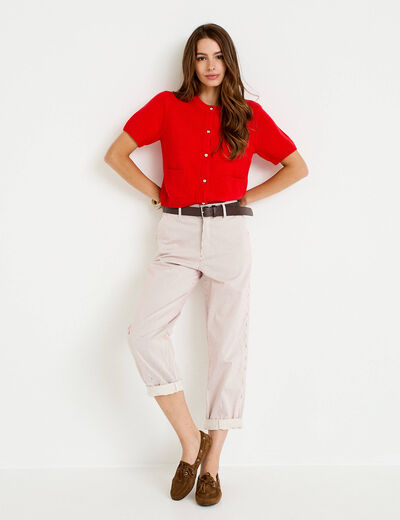 Pantalon chino 7/8&egrave;me taille &eacute;lastiqu&eacute;e vieux rose femme
