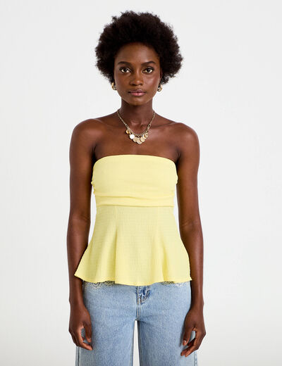 Bustier p&eacute;plum ajust&eacute; cropped pliss&eacute; jaune pastel femme