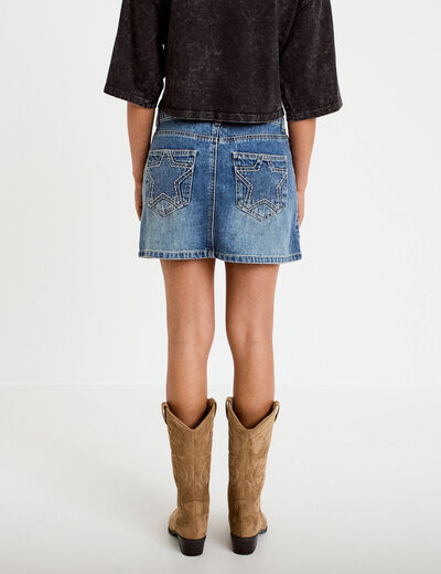 Jupe-short droite en jean denim double stone femme