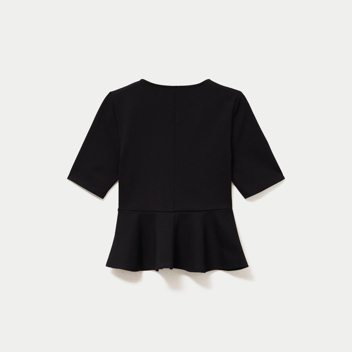 Top p&eacute;plum ceintur&eacute; manches courtes noir femme