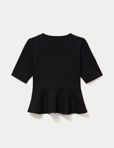 Top p&eacute;plum ceintur&eacute; manches courtes noir femme