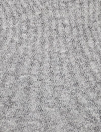 Pull oversize broderie col rond gris clair femme
