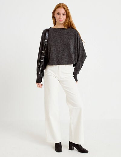 Cape boyfriend cropped col rond gris fonc&eacute; femme