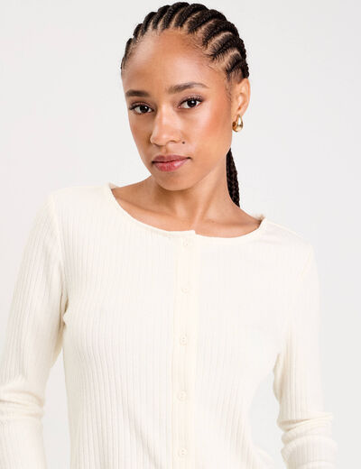 Gilet ajust&eacute; manches longues duveteux ivoire femme