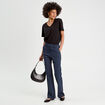 Pantalon bootcut &agrave; pont bleu marine femme