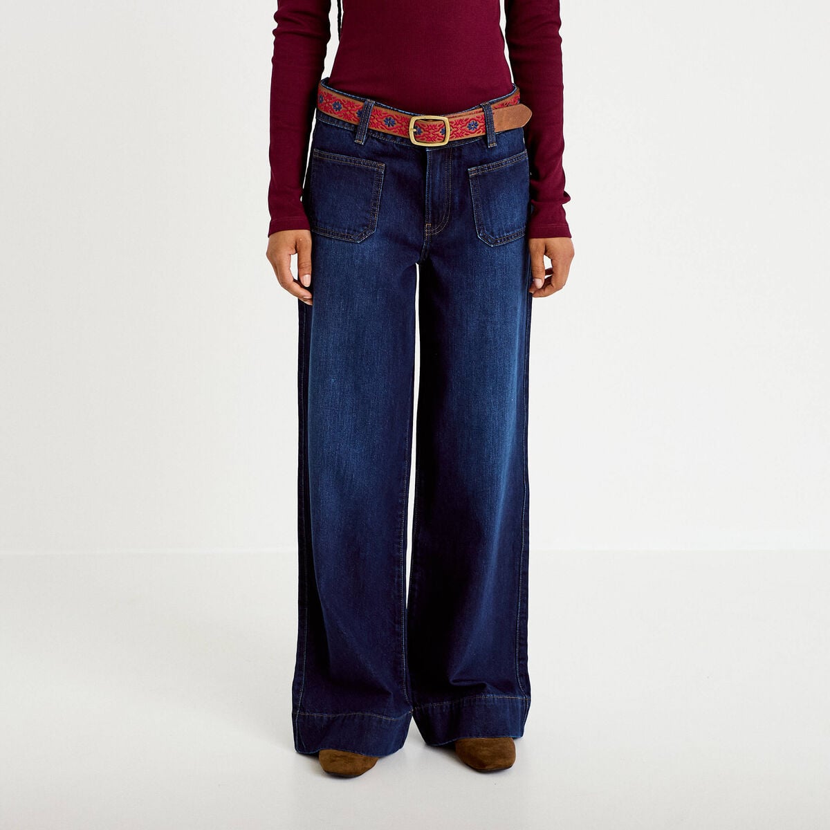 Jean bootcut ceinture amovible denim brut femme
