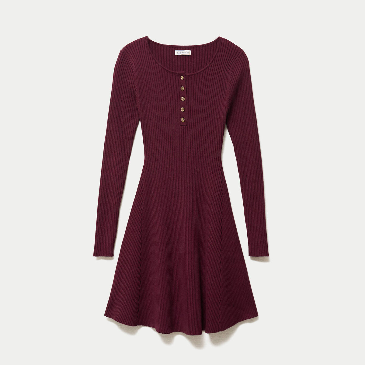 Robe pull patineuse manches longues bordeaux femme