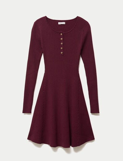 Robe pull patineuse manches longues bordeaux femme