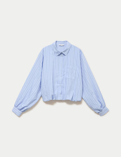 Chemise ample cropped effet boule bleu femme