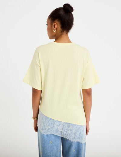 T-shirt oversize longue dentelle jaune clair femme