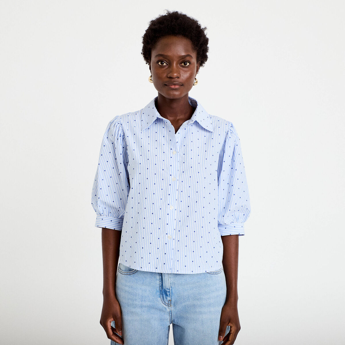 Chemise coupe ample manches 3/4 bleu femme