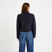 Veste droite cropped effet polaire bleu marine femme