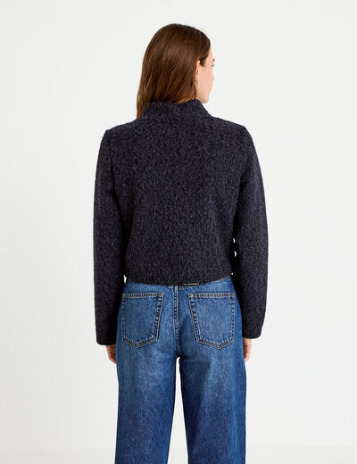 Veste droite cropped effet polaire bleu marine femme