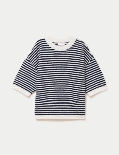 Pull ample duveteux manches courtes ecru femme