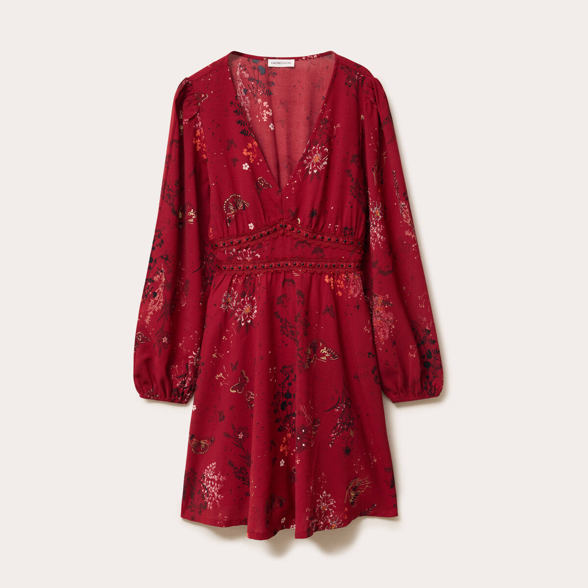 Robe &eacute;vas&eacute;e d&eacute;tails clout&eacute;s rouge fonc&eacute; femme