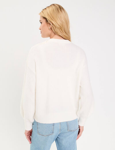 Pull oversize col avec noeud ecru femme