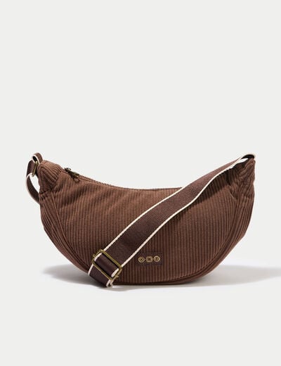 Sac banane velours c&ocirc;tel&eacute; marron femme