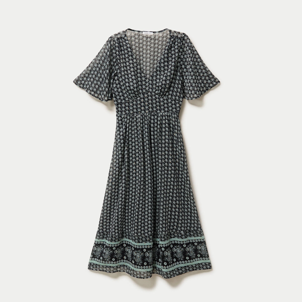 Robe longue &eacute;vas&eacute;e col v voile noir femme