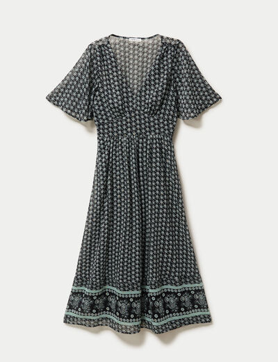 Robe longue &eacute;vas&eacute;e col v voile noir femme