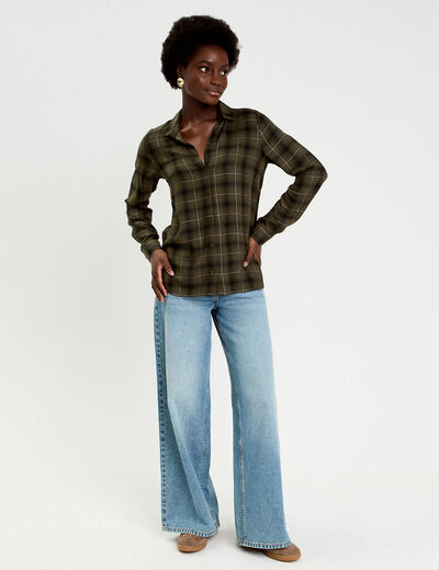 Chemise &agrave; carreaux fils m&eacute;tallis&eacute;s vert menthe femme