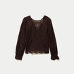 Blouse droite col v en dentelle marron fonc&eacute; femme