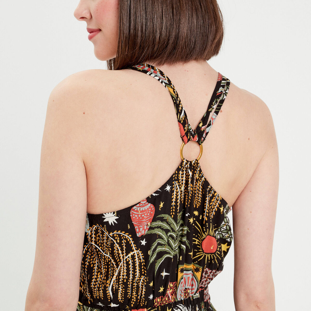 Robe longue &eacute;vas&eacute;e bretelles noir femme