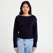 Pull col bateau bleu marine femme