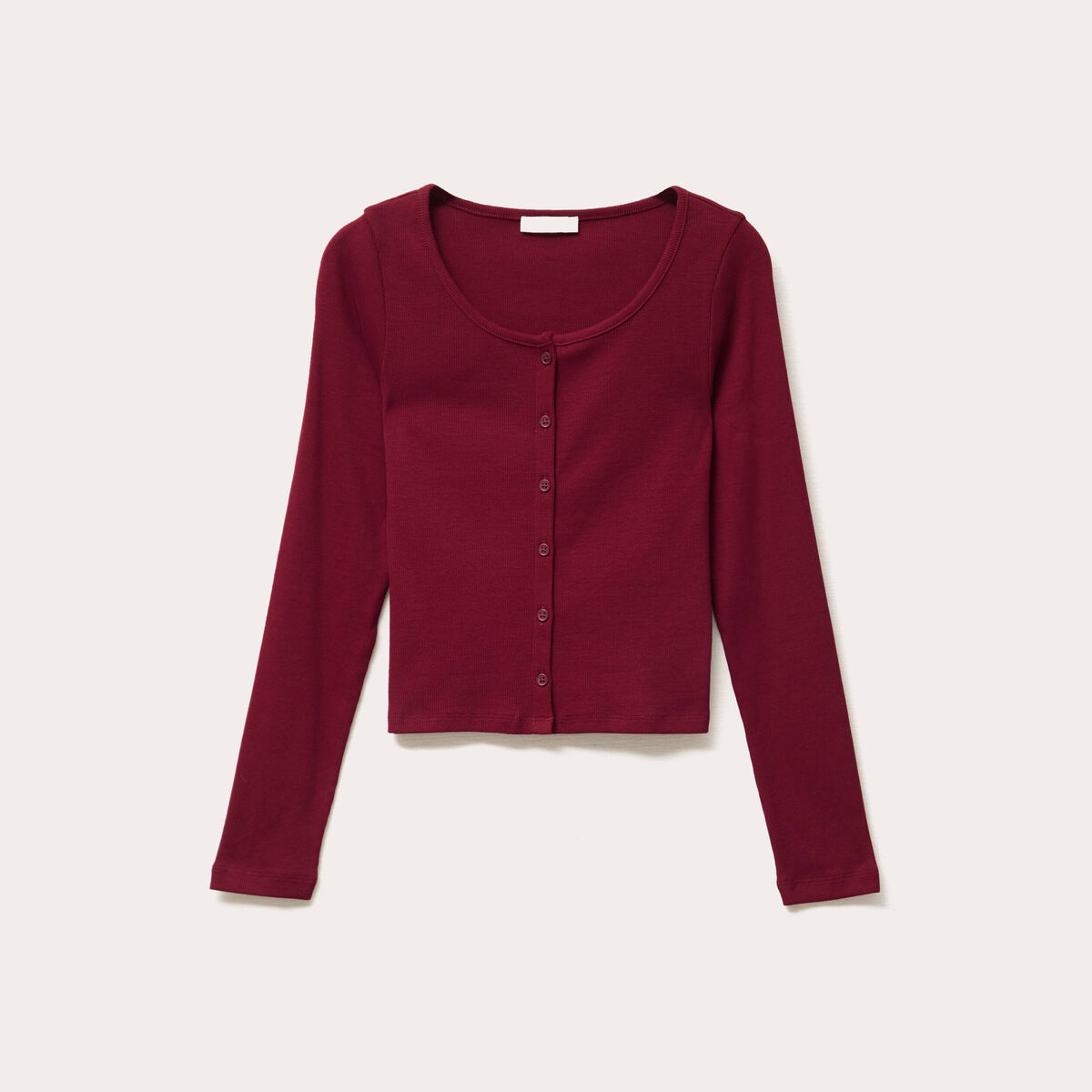 Gilet manches longues c&ocirc;tel&eacute; rouge fonc&eacute; femme