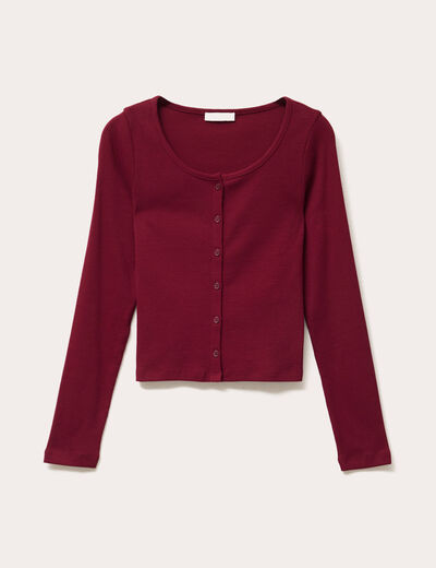 Gilet manches longues c&ocirc;tel&eacute; rouge fonc&eacute; femme