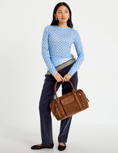 Pantalon droit en velours bleu marine femme