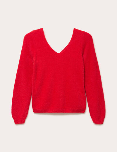 Pull d&eacute;tails coeur rouge femme