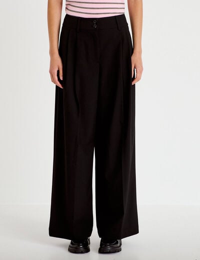 Pantalon large &agrave; pinces noir femme
