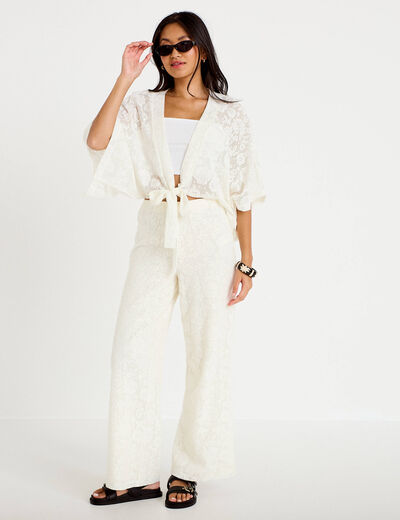 Kimono oversize ajour&eacute; ecru femme
