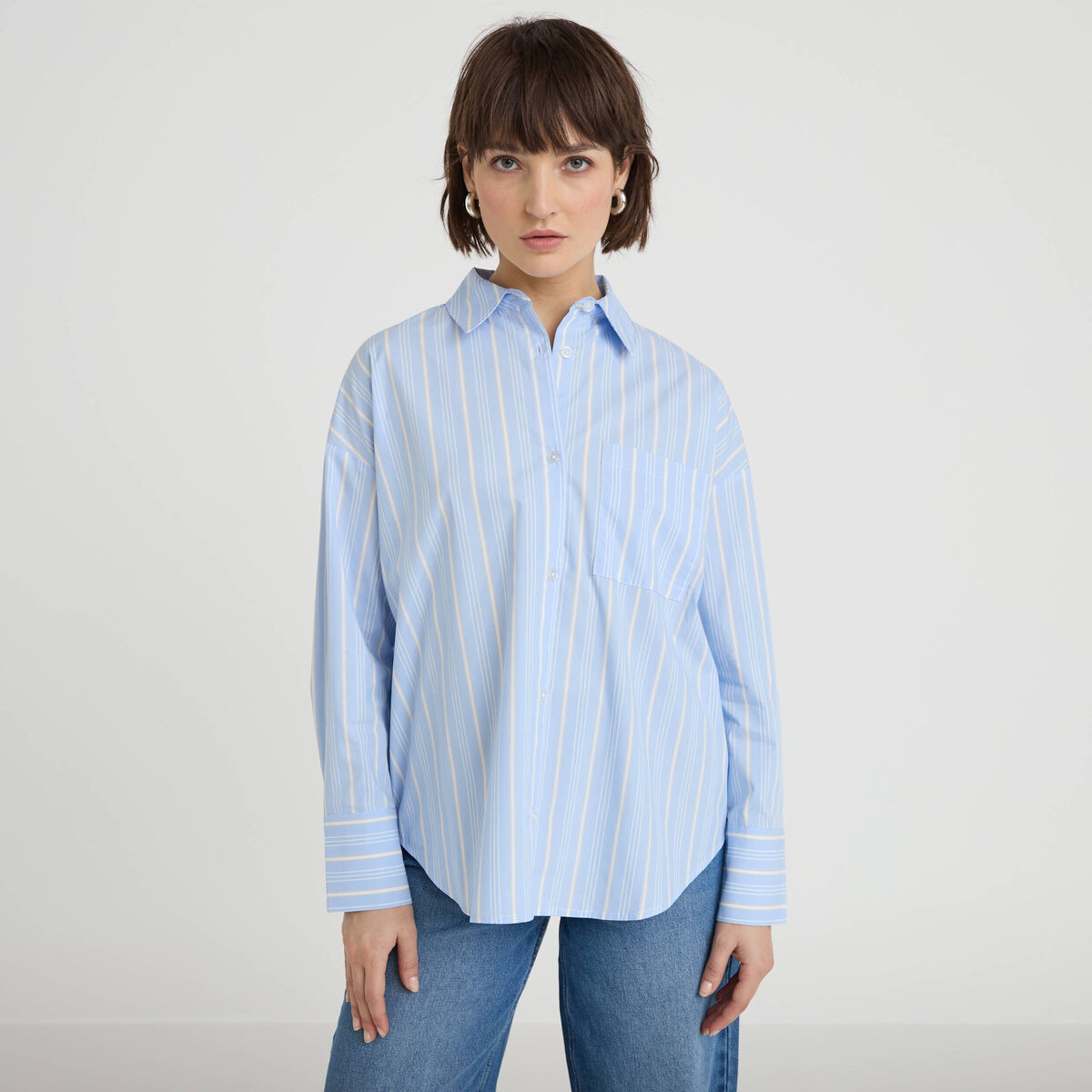 Chemise oversize col classique bleu ciel femme