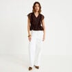 Blouse d&eacute;collet&eacute; voile manches courtes marron fonc&eacute; femme