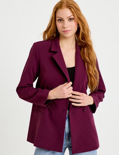 Blazer oversize brillant manches longues prune femme