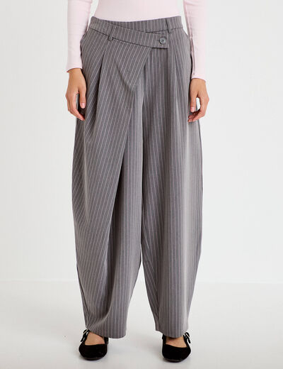 Pantalon barrel taille basse gris femme