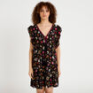 Robe &eacute;vas&eacute;e cr&ecirc;pe col v manches courtes noir femme