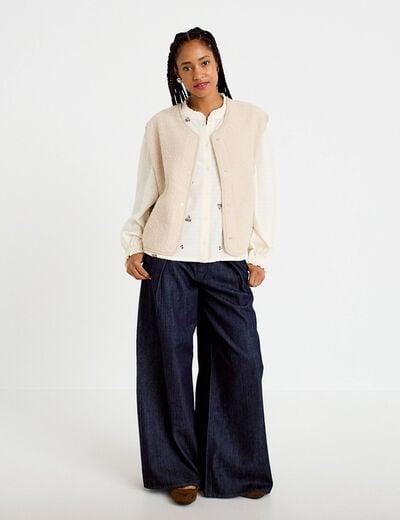 Blouse droite courte broderie ivoire femme