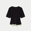 Top p&eacute;plum ceintur&eacute; manches courtes noir femme