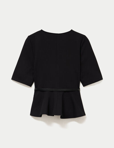 Top p&eacute;plum ceintur&eacute; manches courtes noir femme