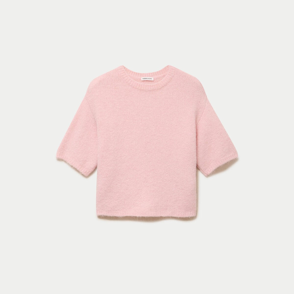 Pull manches courtes rose clair femme