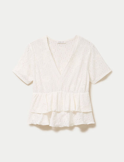 Blouse d&eacute;collet&eacute; manches courtes ecru femme