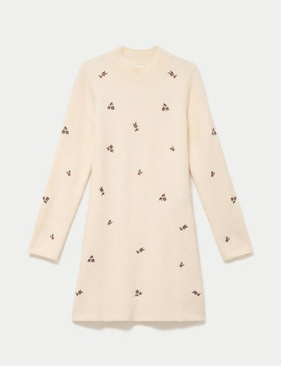 Robe pull droite manches longues sable femme